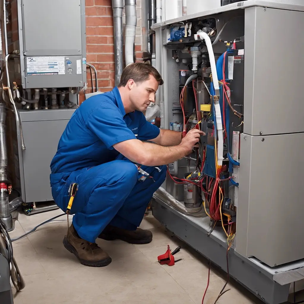 A skilled technician carefully servicing an air conditioning unit, ensuring it runs efficiently and safely.